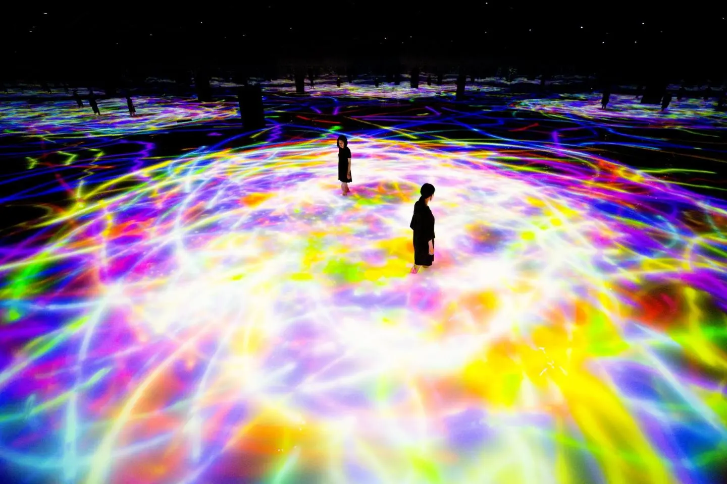Drawing on the Water Surface Created by the Dance of Koi and People - Infinity // teamLab,  2016-2018 (Photo: teamLab Planets TOKYO)