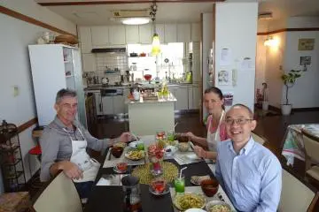 We eat what they cooked for lunch right there in the kitchen