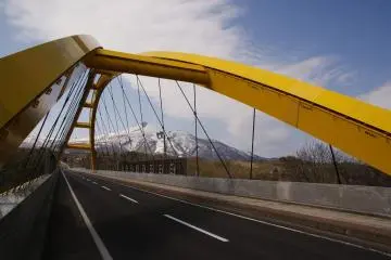 Crossing Ohashi Bridge into Niseko's town center
