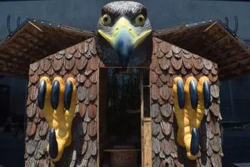 You can enter this installation and get the hawk's wings to flap!
