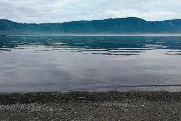 The misty lake in the morning