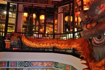 A Chinese Dragon lines the walls of this restaurant