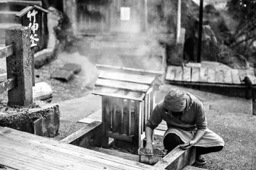 Locals cooking at Ogama - the cooking onsen