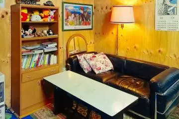 A comfortable couch in the common room