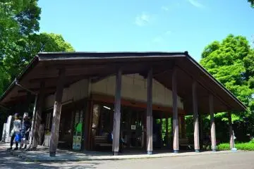 The wooden rest house for visitors.