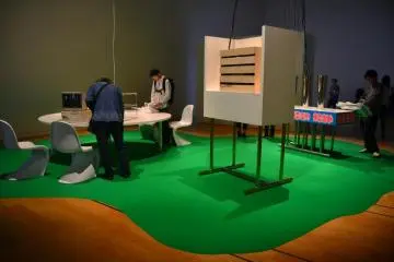 Installation artworks displayed inside the main exhibition room.