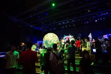 The venue is as packed as the fishes in the tanks. 