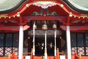 In front of the colourful main hall