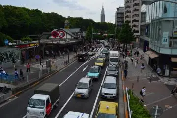 Busy traffic in front of the station