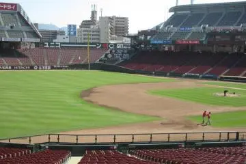 The field's unique shape is a charming feature of this stadium