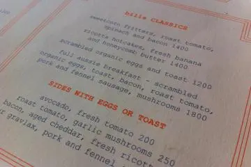 A peek at the menu selection for "bills" classics and sides