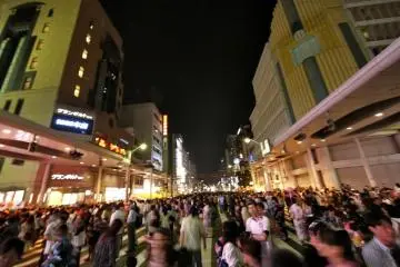 Chuo-dori closed to traffic during the Tokasan Yukata Festival