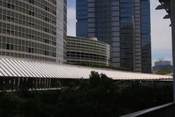 The flea market is located at Shinagawa Intercity, the curved building in the middle of the picture. There is a link direct to the building from the station so there is no need to go down the escalator. Just turn right upon exiting the station.