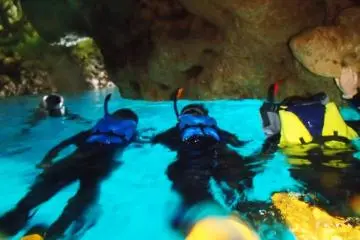 snorkeling through the cave