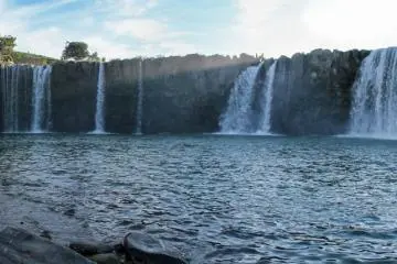 Enjoying the falls from their basin