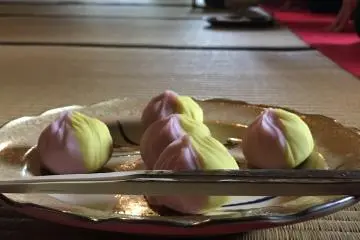 Chrysanthemum wagashi at one of the ceremonies