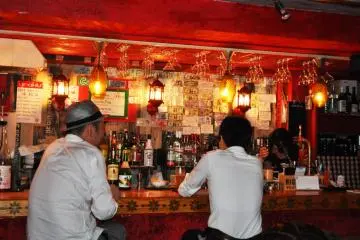 Inside the bar with the furry walls.