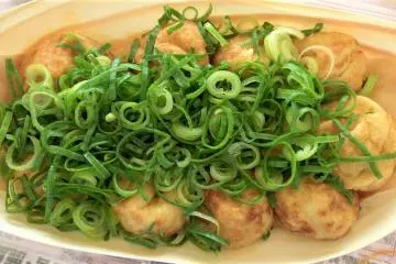 Takoyaki with green onion and ponzu sauce