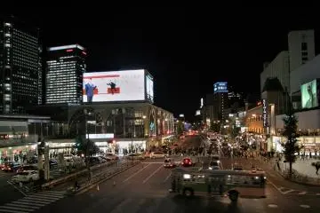Shinagawa Station at Night looking south with Toyoko Inn on the Right