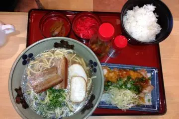 <p>Okinawa soba with chicken karaage off of the special menu - you'll have to ask for it</p>