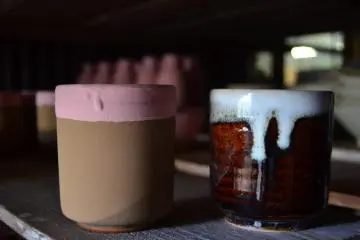 Cups before and after firing.