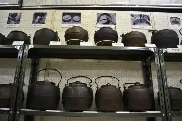 <p>&nbsp;Old iron&nbsp;teapots that were forged locally.</p>