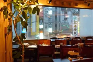 View of city's drinking district from dining area