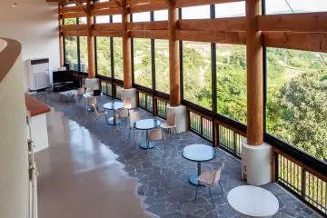 The main communal area with its view and vaulted ceilings.