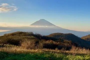 A view of the sun beginning to set over Mount Fuji. This shot was taken from the top of Mount Komagatake