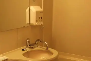 The water faucet on the basin controls both the sink and the shower. High efficiency—I would expect nothing less at an airport hotel.