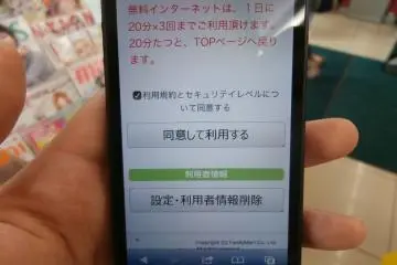 <p>The red letters on the next page are an explanation of the free Wi-Fi service - you can only use free Internet 3 times a day, 20 minutes per time. Tick the check box and press the '同意して利用する' (Agree and Use).</p>
