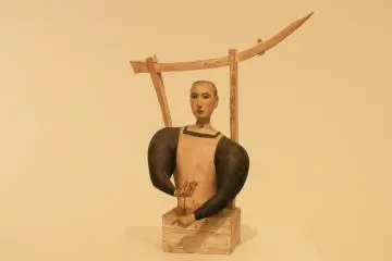 'After seeing a drawbridge', 19882, Funakoshi Katsura, painted comphor wood and marble