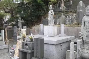 Buddhist saints watch over the graves by the gate