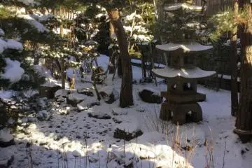 The inn's garden in snow
