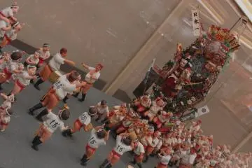 A diorama inside the museum depicting a mikoshi, or portable shrine, being carried by locals during Fukuoka’s most famous festival, Yamakasa.
