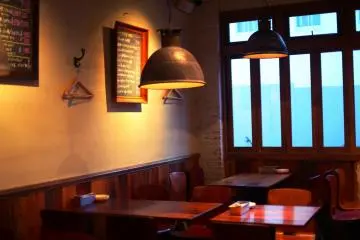 Antique lamp shades and rich wood tables