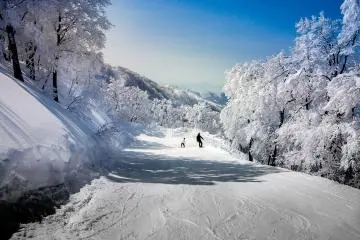 When looking down at the long ski slopes below, it’s not difficult to appreciate why Nozawa Onsen is considered one of the best resorts in the country 