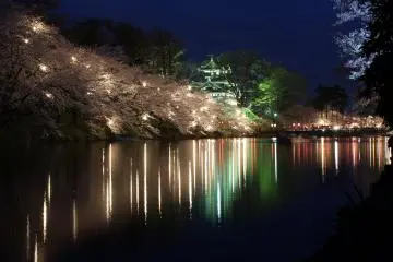 The reflections of the blossoms on the water is beautifully serene (Photo: <a href="https://upload.wikimedia.org/wikipedia/commons/3/31/Takada%27s_Triple_Turrets_Kan%27o_light_up.jpg" target="_blank" rel="noreferrer noopener nofollow">Wikimedia Commons</a>)