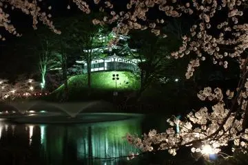 Dreamy nighttime views (Photo: <a href="https://upload.wikimedia.org/wikipedia/commons/3/30/Takada%27s_Triple_Turrets_Kan%27o_light_up_south_side.jpg" target="_blank" rel="noreferrer noopener nofollow">Wikimedia Commons</a>)