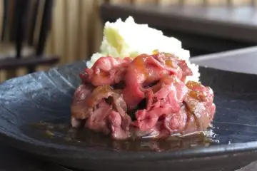 The rare roast beef and mashed potatoes are a delightful way to start your day