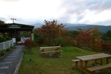 Beer garden overlooking the surrounding countryside