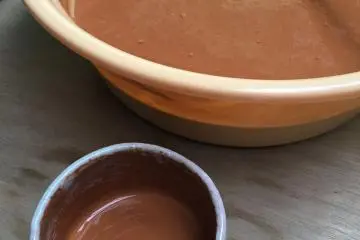 Red clay dye made from the soil from Mt. Takuhi right behind the workshop.