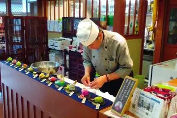 The master confectioner of Kiharu Café, Matsue History Museum, handcrafting wagashi sweets
