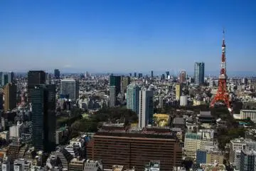 On a very clear day, Mt. Fuji shines in the distance. This is also a prime location to view the nearby Tokyo Tower.