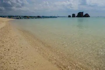 Clear and calm waters provide a safe swimming location for children.