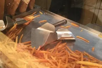 Sweet potato sticks on the warmer.