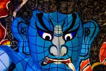 A blue monster Tachineputa float 