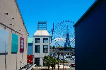The ferris wheel makes a resort-like atmosphere