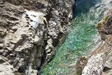 Clear turquoise water flows through Kiyotsu Gorge 