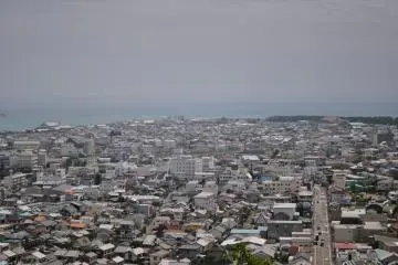 View of Shingu City and the Pacific Ocean from the top of the cliff